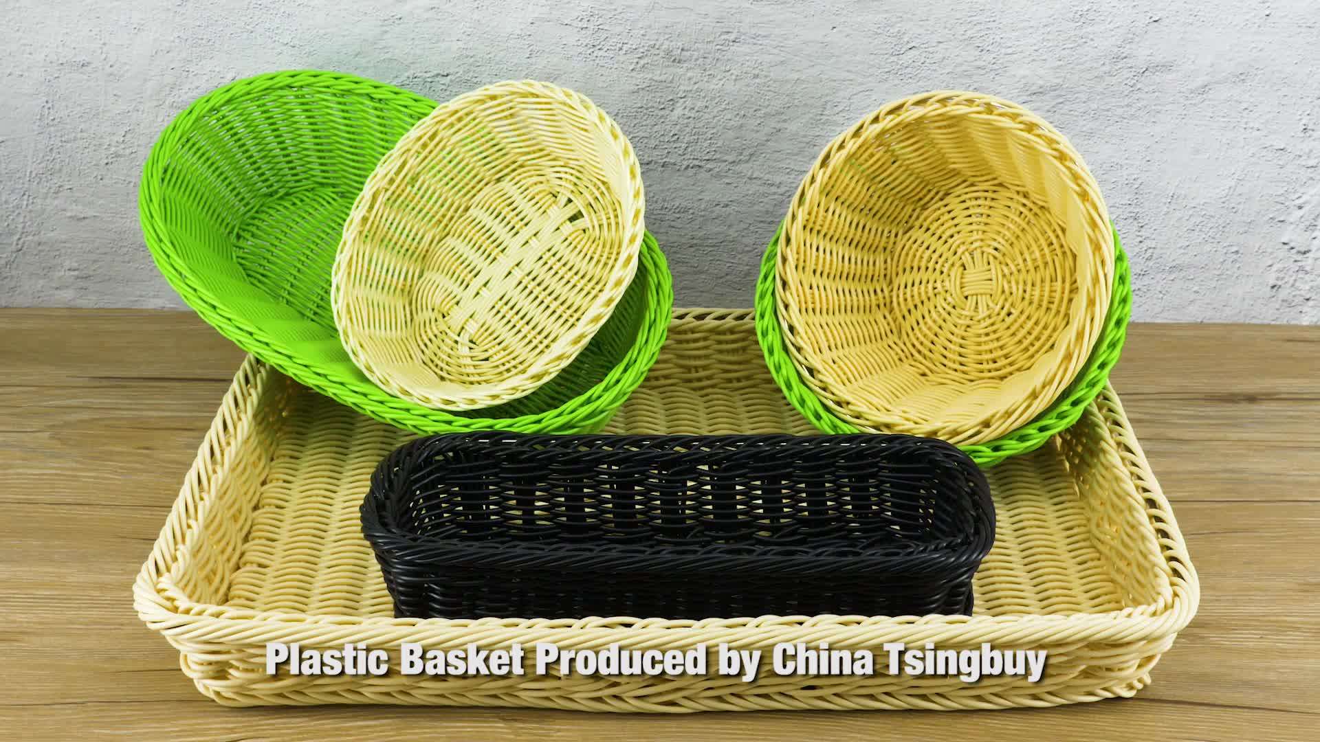 Customize Handcraft Plastic Rattan Food Bread Fruit Serving Basket