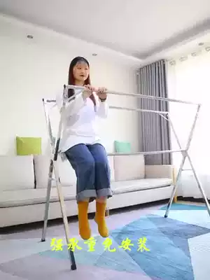 304 non-show embroidery Stainless steel floor-to-ceiling thickening and thickening folding cool drying clothes rack rod double rod type can be dried quilt