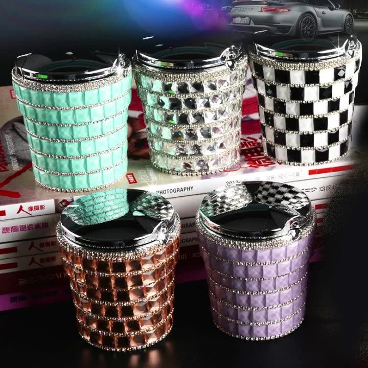Blingbling Diamond Ashtray With Lid Multifunction Led Light Car