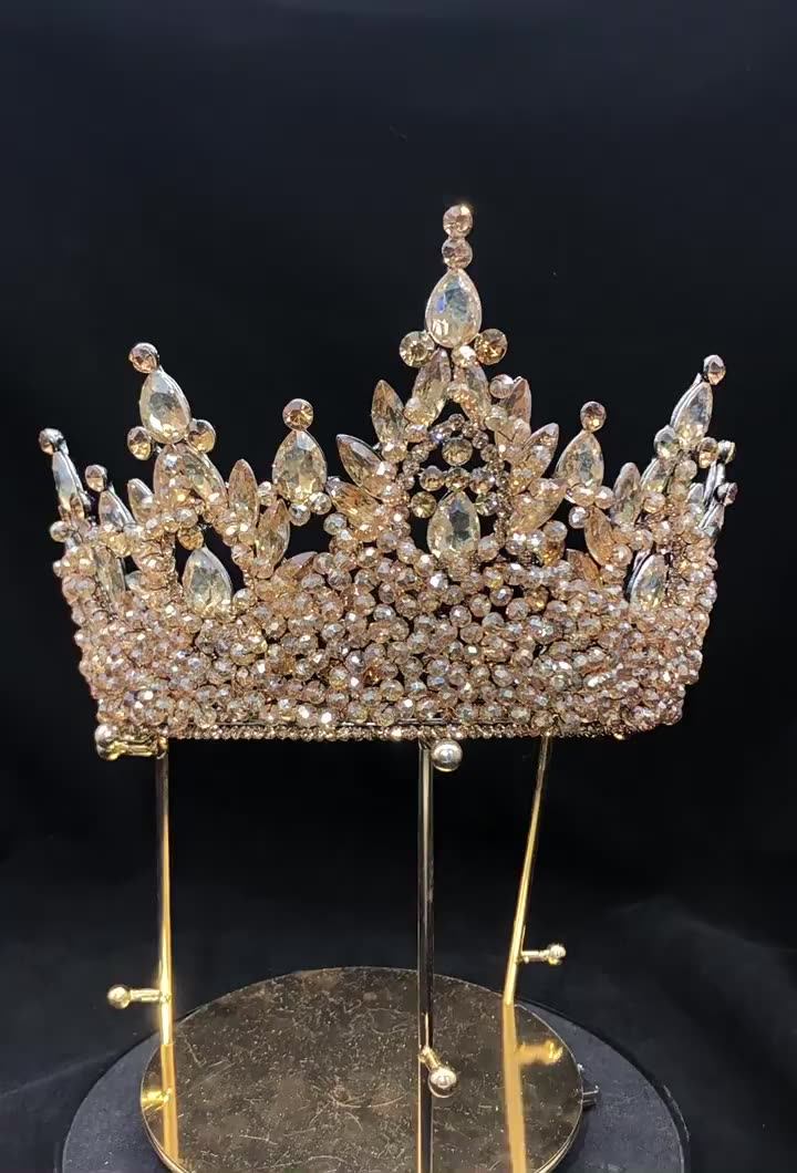 Large Size Bride Tiara Crown Baroque Queen Crown Prom Hand Made Bridal Wedding Tiaras And Crowns