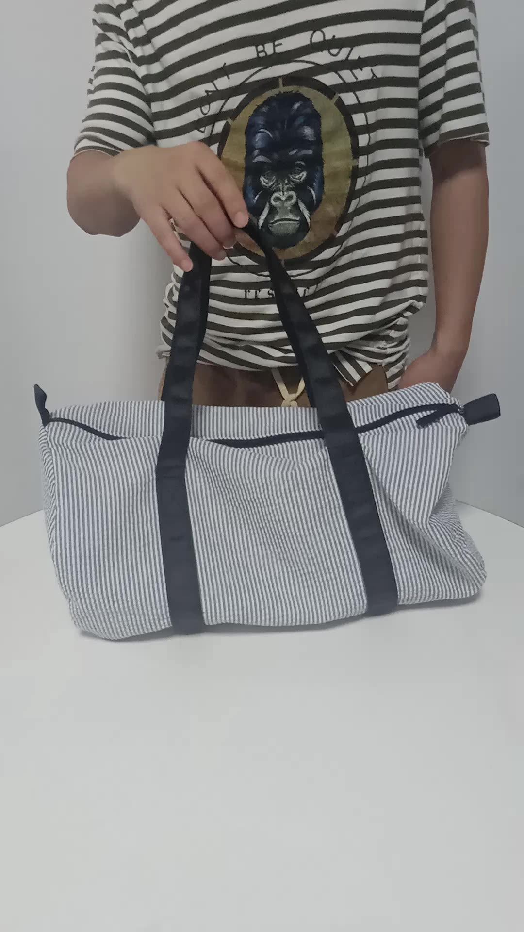 Black Seersucker Duffel Bag Kids Travel Overnight Bag Weekender Duffel