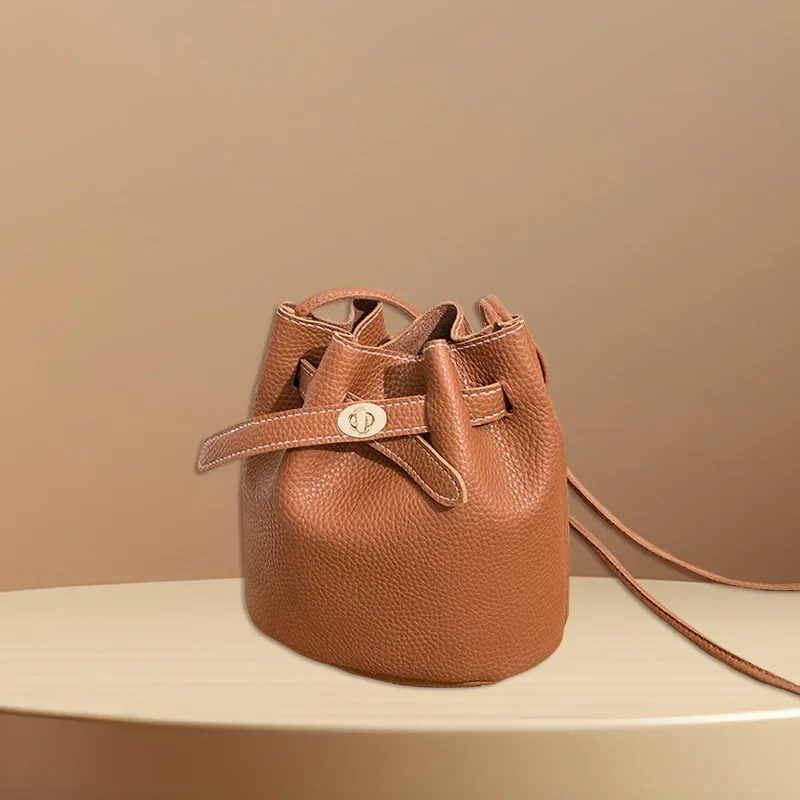 Jindi leather bucket bag new high-value simple and versatile shoulder bag for women fashion commuter crossbody bag