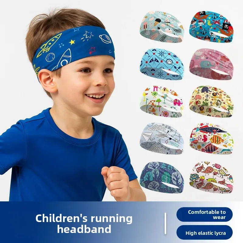 Sharetour Kidsren's Sweat-Absorbent Headband Basketball Quick-Drying Anti-Sweat Band Cartoon Printed Ice Silk Widened Sports Headband