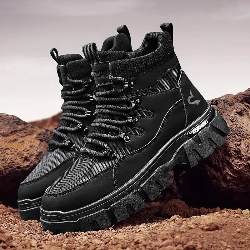 Oxford Cloth Anti-scalding Electric Welding Shoes Men's British Style Vintage Casual Workwear Boots All Black Dirt Resistant Welder's Labor Protection Shoes for Men