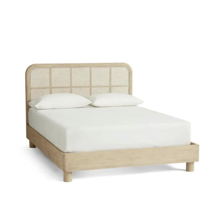Midcentury Design Bedroom Bone White Finish Rattan Headboard Solid