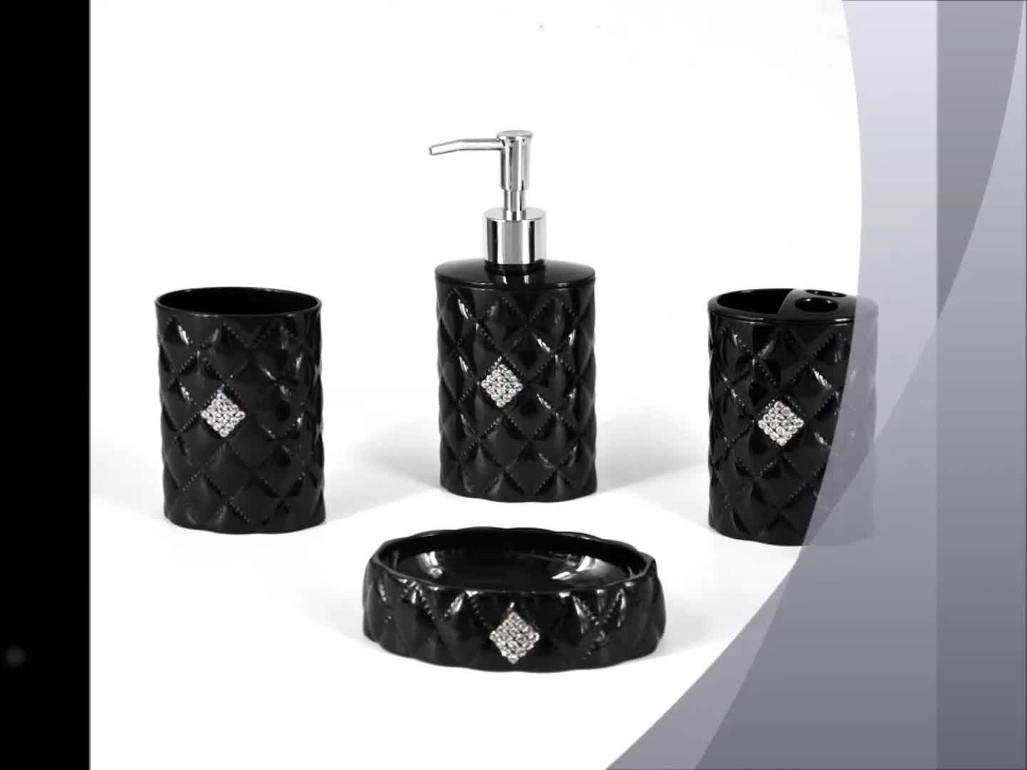 4 Pieces Luxury Style Black Bathroom Accessories With Diamonds Buy