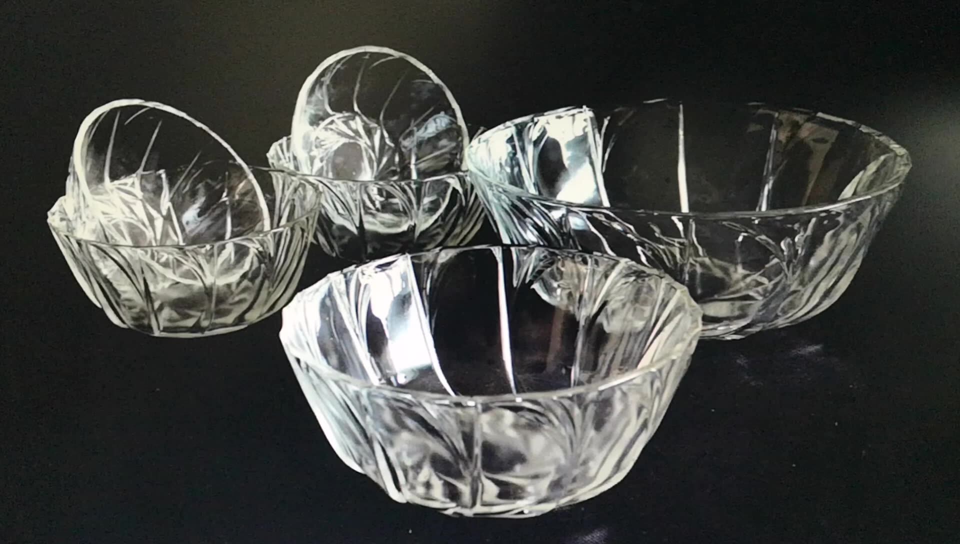 Round Shape Glass Salad Bowl Set With Apple Embossment Design 4 Sizes
