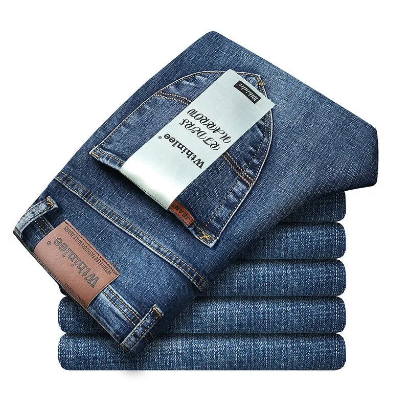 Autumn and Winter Business Jeans Men's high quality Casual Slim-fit Straight Stretch Green Middle-aged All-match Trendy Long Pants
