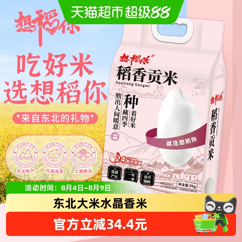 右上角——淘金币抵钱、【想稻你】东北大米稻香贡米 10斤  券后21.8元，天猫超市