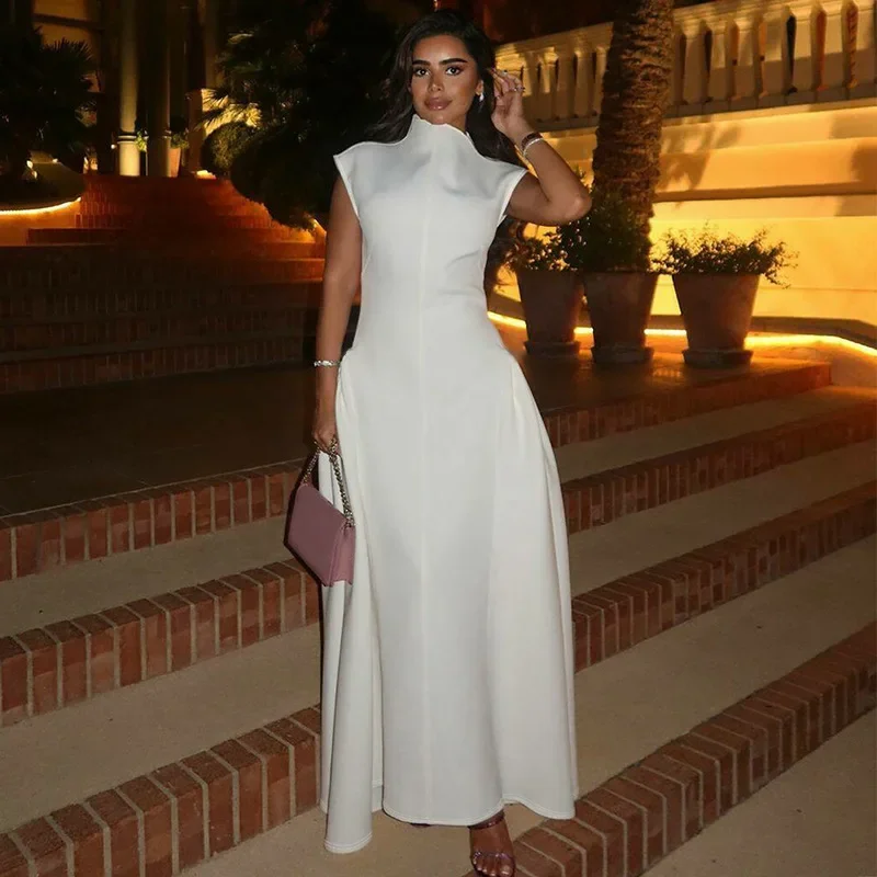 Cross-Border Amazon European and American Women's Clothing 2026 Autumn and Winter New Fashion Solid Color Sleeveless Waist-Cinching Elegant Dress