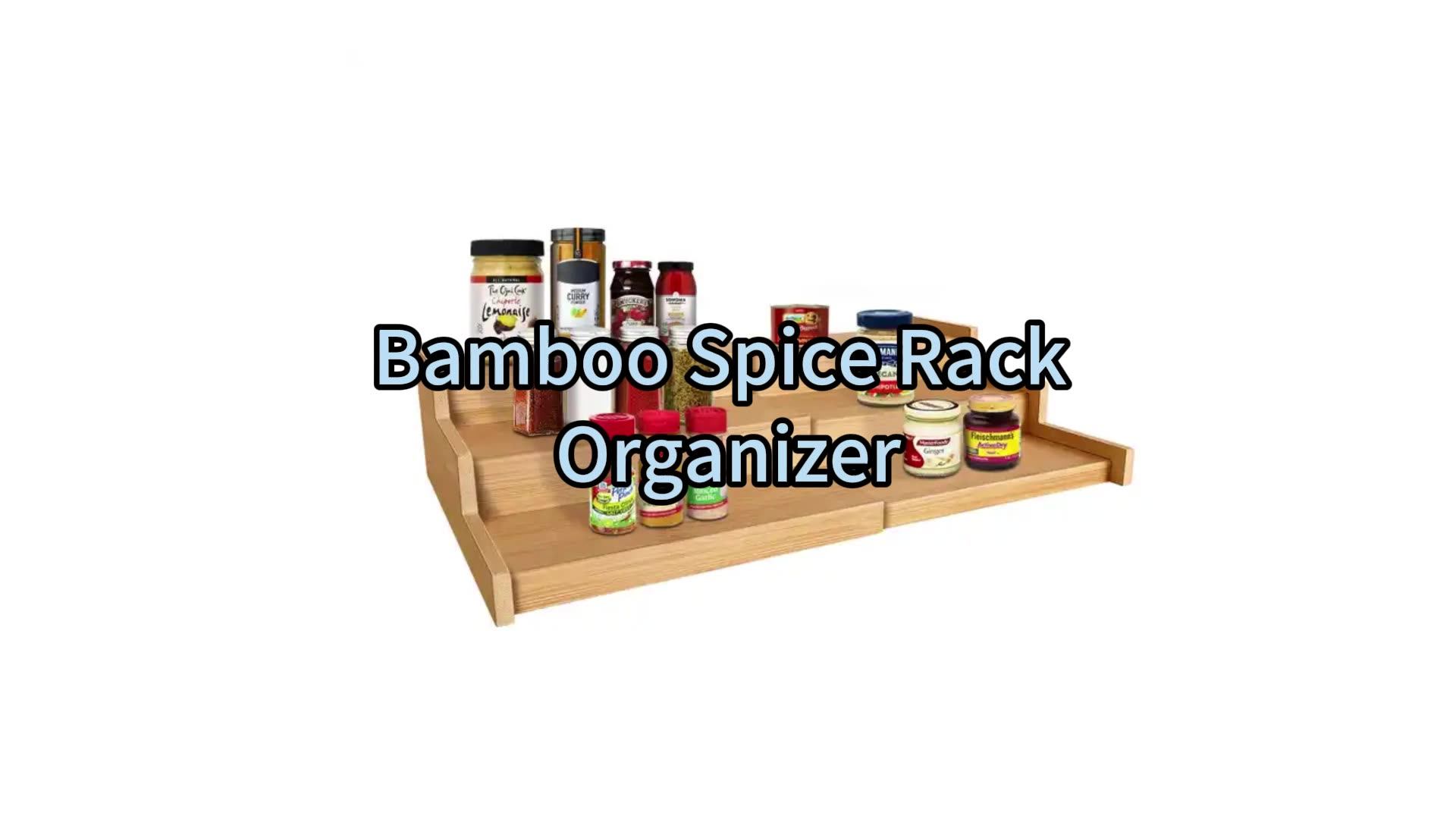 Bamboo Spice Drawer Organizer Expandable Stove Top Shelf Pull Down
