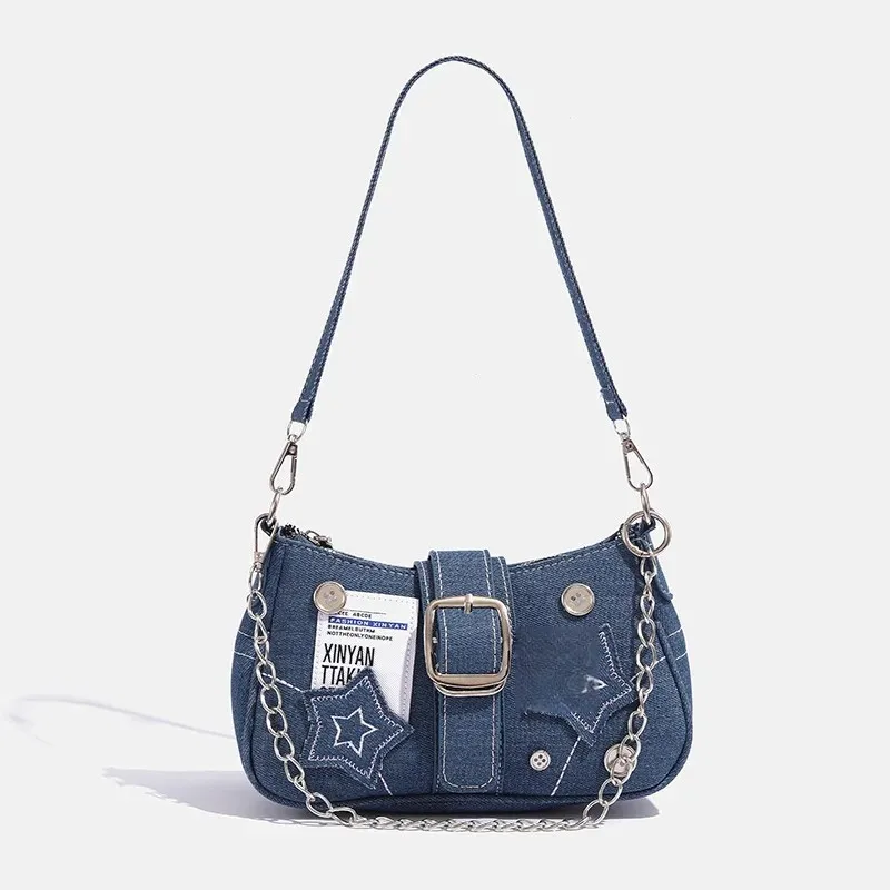 StarCowboy Underarm Bag New Fashion Trend Niche Design Crescent Bag Canvas Handbag Chain Bag