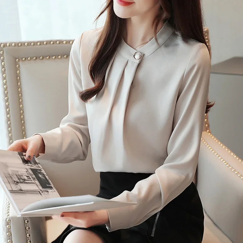 2025新款春季新款職業襯衫女設計感小眾韓版長袖緞面雪紡上衣女