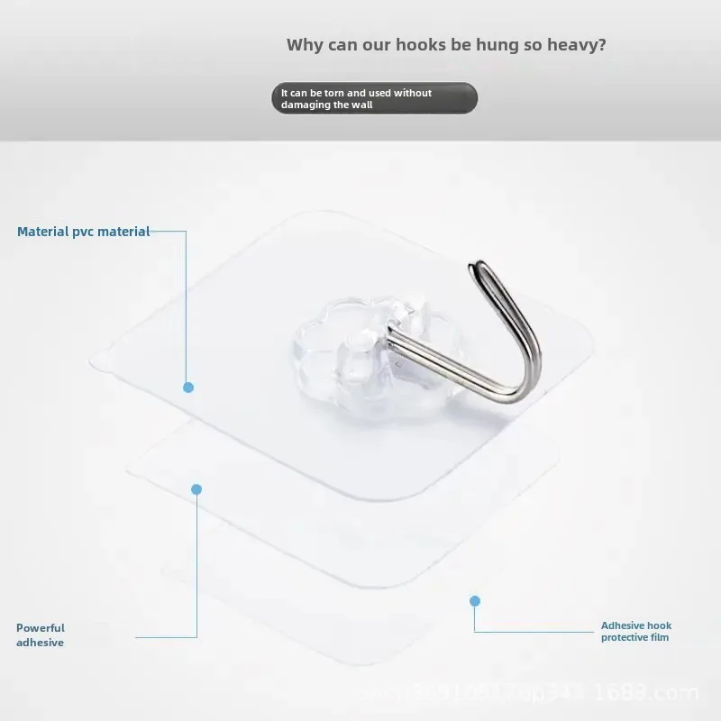 Creative transparency without marks, powerful hook Kitchen Bathroom, transparent wall routing hook waterproof hook free punch -free wholesale hook