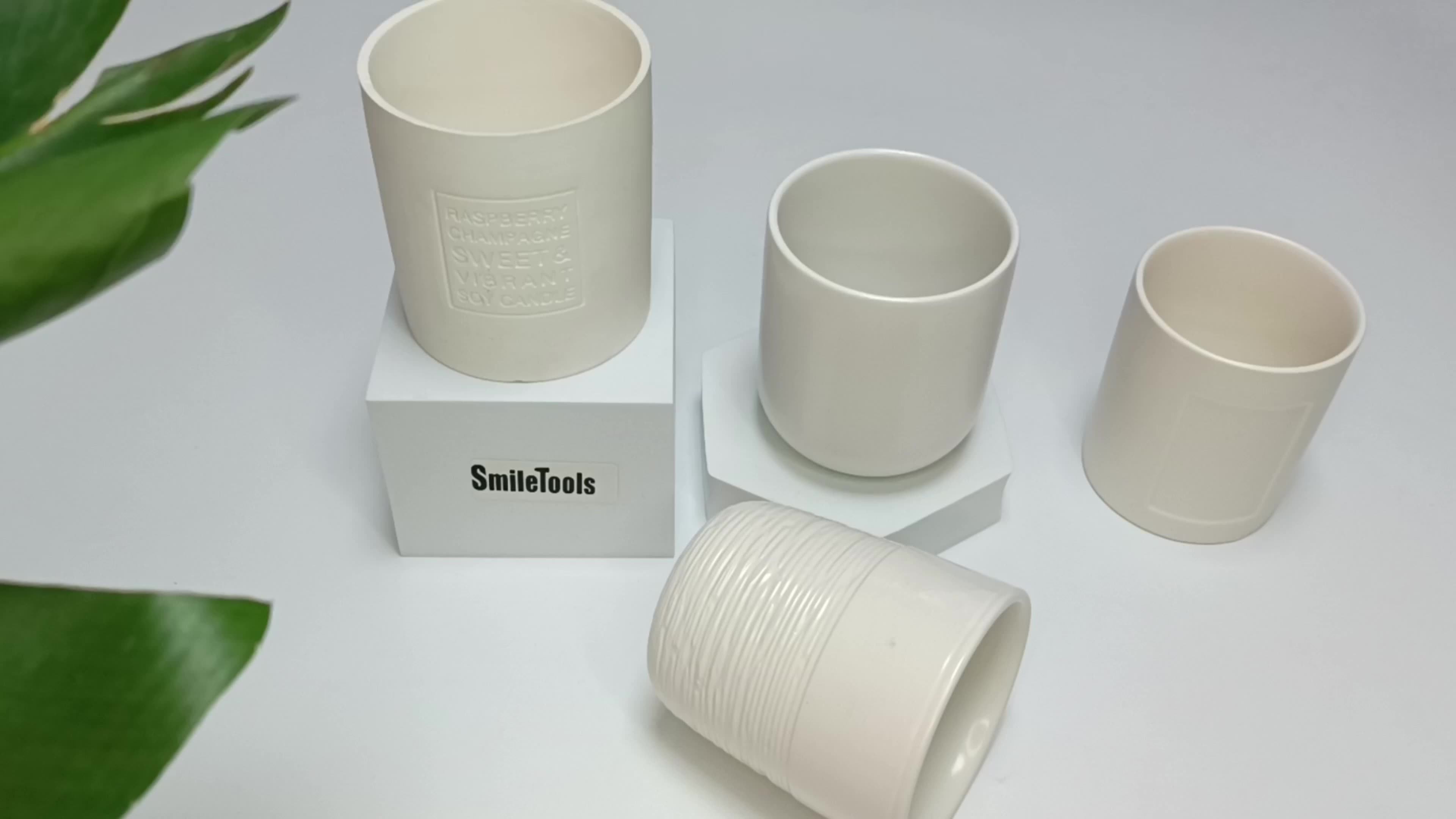 Custom Embossing Logo Ceramic Candle Jar Unique Empty Candle Vessels