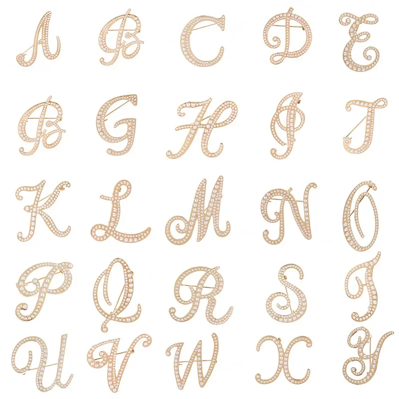 Cross-border hot fashion 26 English letters brooch pearl pin high-grade jewelry Joker clothing accessories wholesale