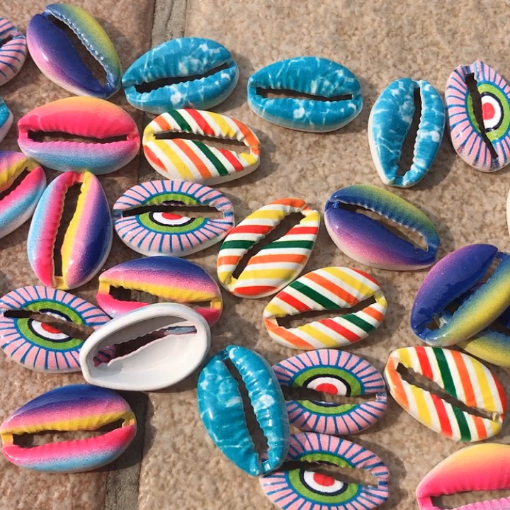 Jf8717 Enameled Cowry Shell Charms Beads,Sliced Shells,Painted Alloy