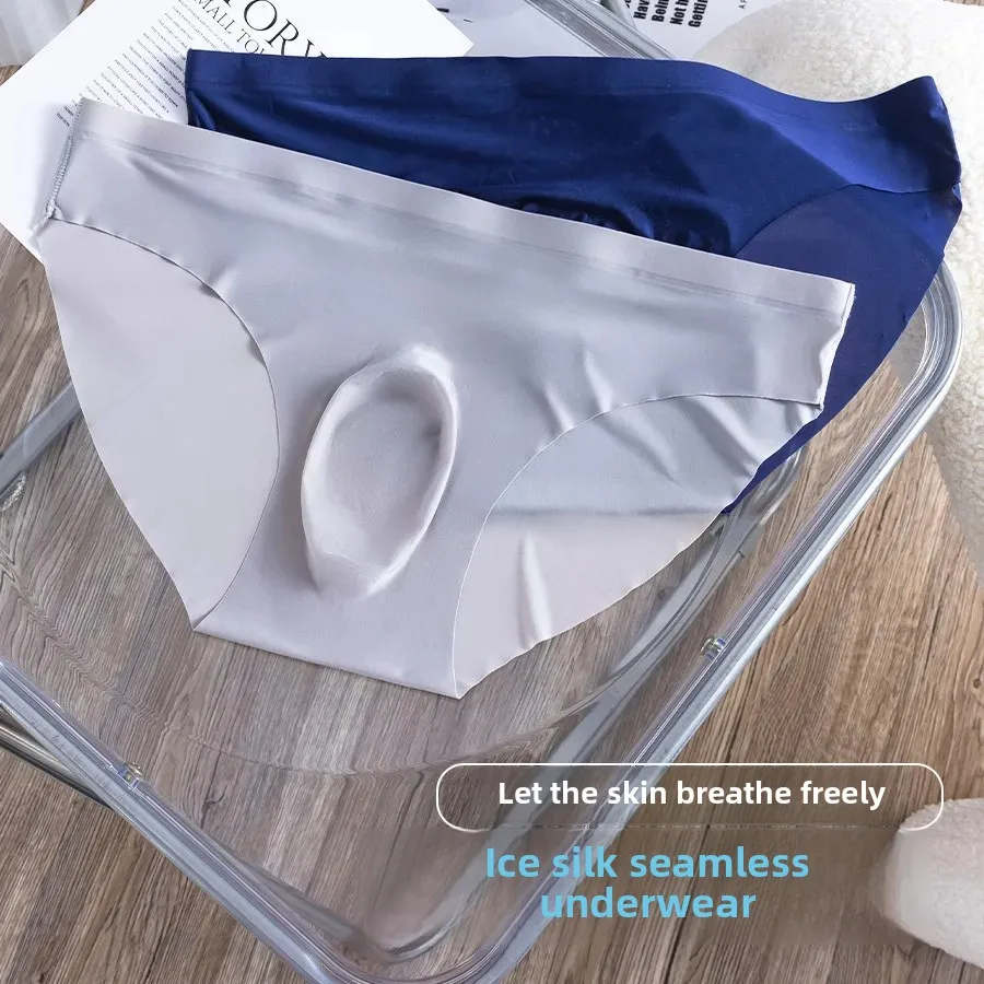 3D Die Thin Ice Silk Briefs Summer Transparent Ultra-thin Breathable Traceless Shorts Personality Men's Underwear