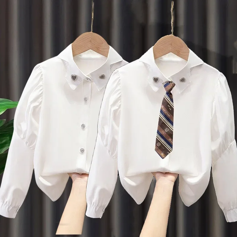 2024 New Girls' Autumn Long-sleeved Shirt Children's Wear Girl's Baby Trendy All-match White Top Trendy