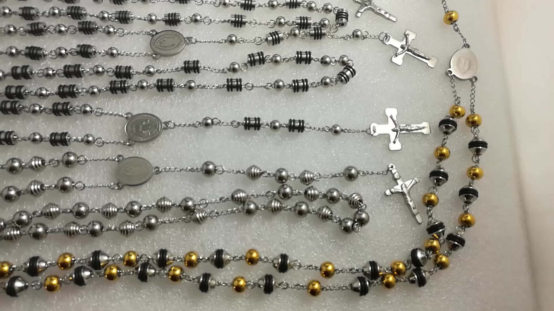 Stainless Steel Rosary Necklace Lady Of The Miraculous,Ball Bead