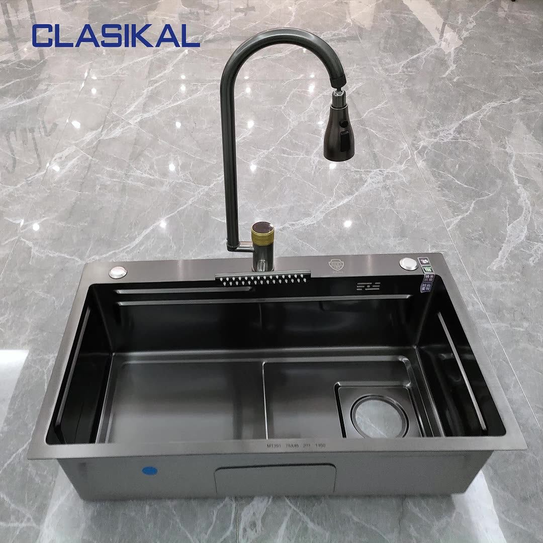 Clasikal Luxury Black Rectangular Single Bowl Stainless Steel Kitchen
