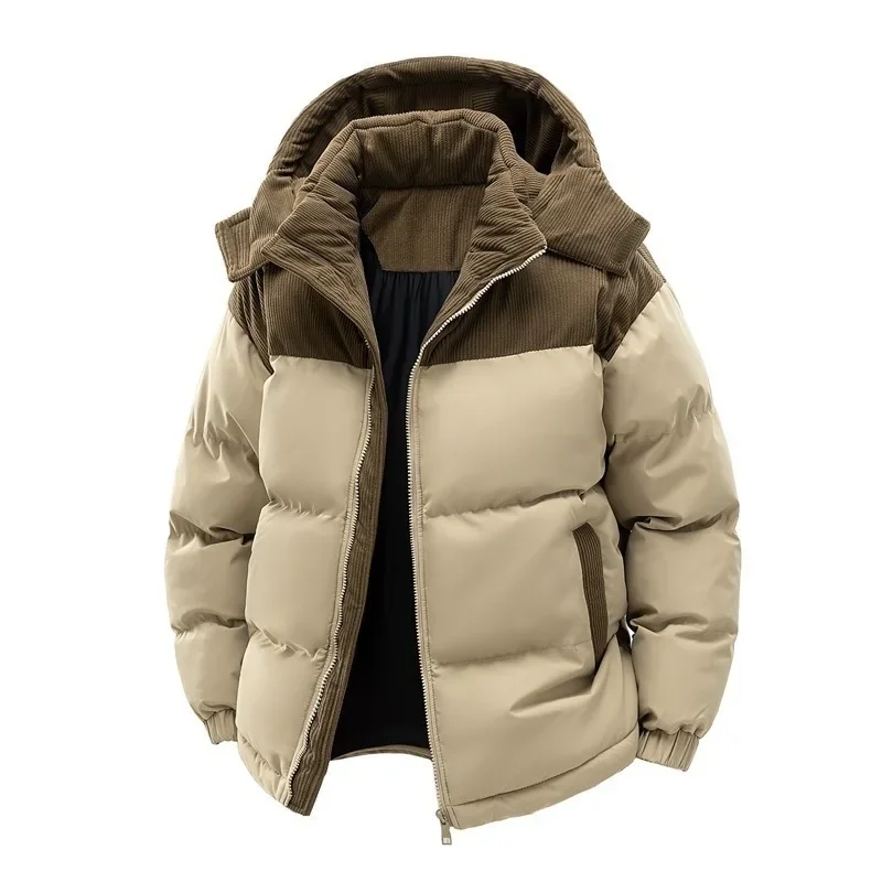 Cross-border Thickened Warm Cotton-padded Clothes for Men and Women Same Style Detachable Hat Winter New Loose Vertical Collar Hooded Cotton-padded Jacket in stock
