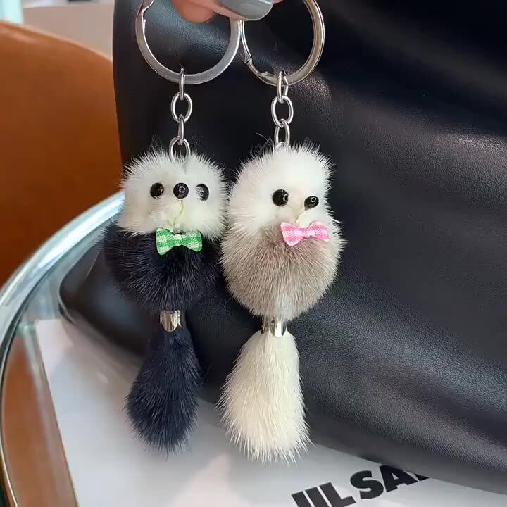 【美品】MINK FUR 3点まとめ売り Mini Cute Mink Fur Fox Pendant Plush Keychain for Cars - Soft