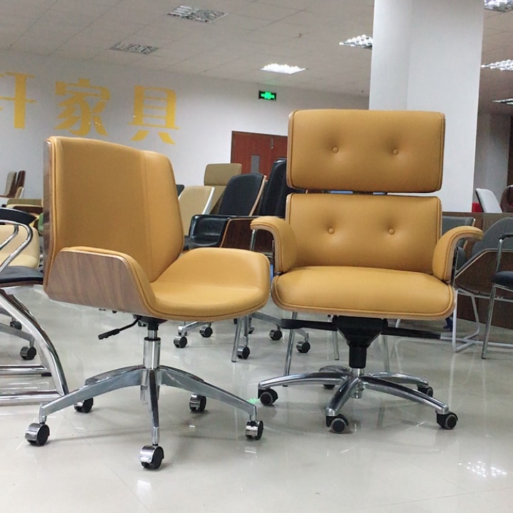 Ja77 Foshan Furniture Modern Genuine Leather Wooden Arm Office Accent