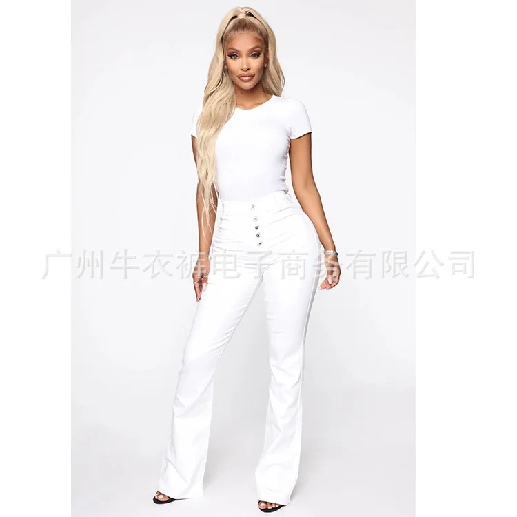 Cross-border sales of Amazon European and American AliExpress wish ladies jeans nail buckle sticker bag washed trousers jeans