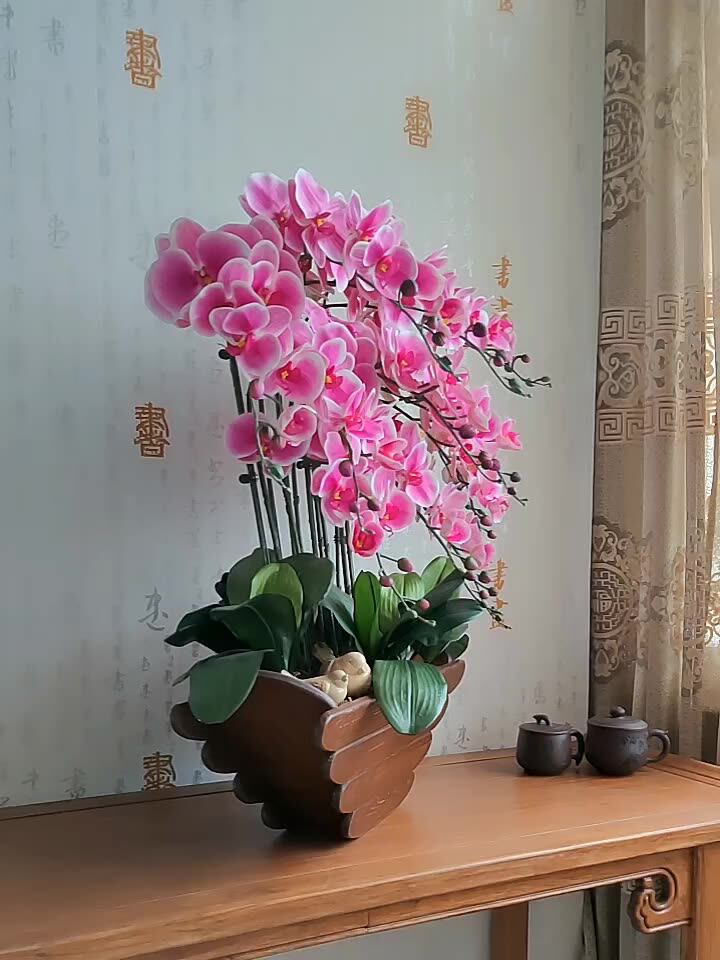 Hejia high-grade pu feel Phalaenopsis anti-real flower silk flower fake flower pot planting living room decoration Entrance decoration decoration