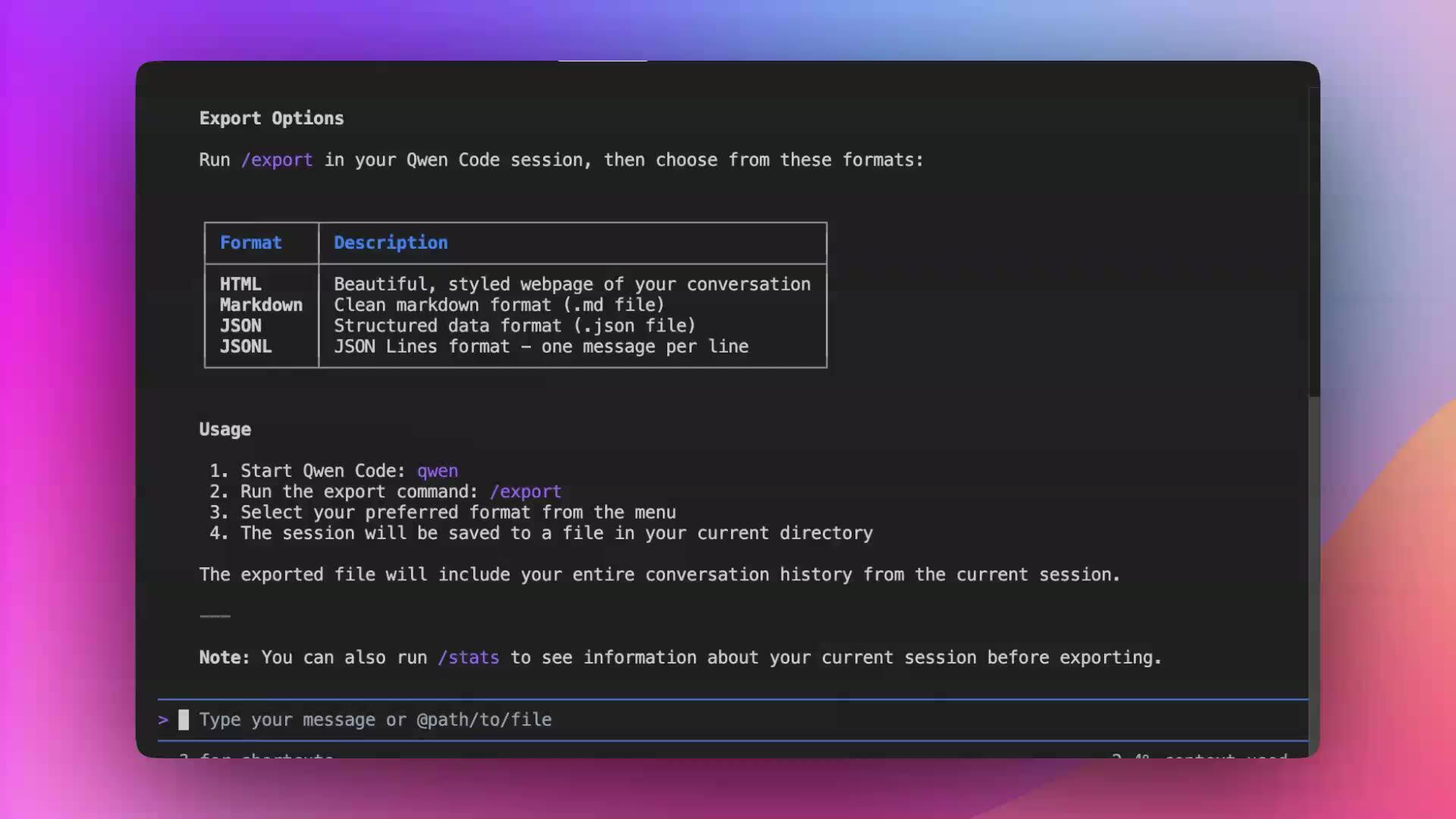Exportar histórico de chat em múltiplos formatos