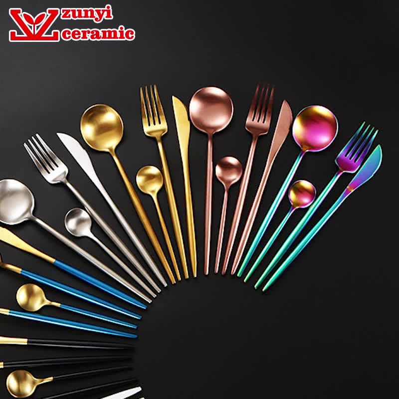 New Style Gold Flatware Set With White Handle Stainless Steel Cutlery