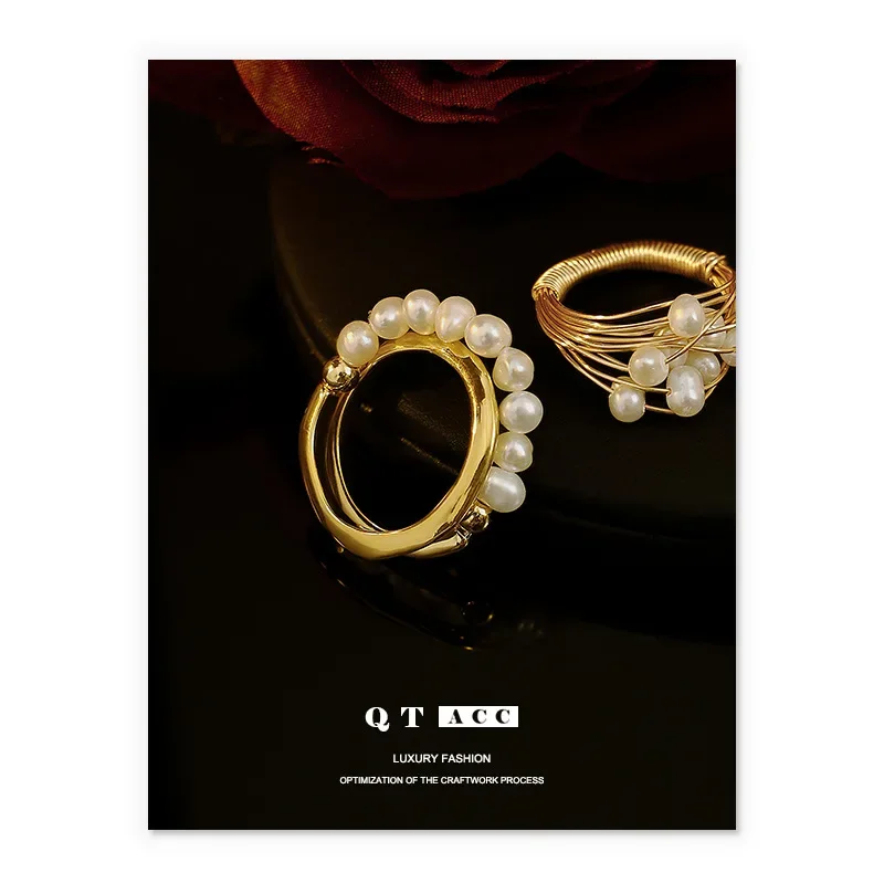 Brass retro elegant organic ring handmade pearl