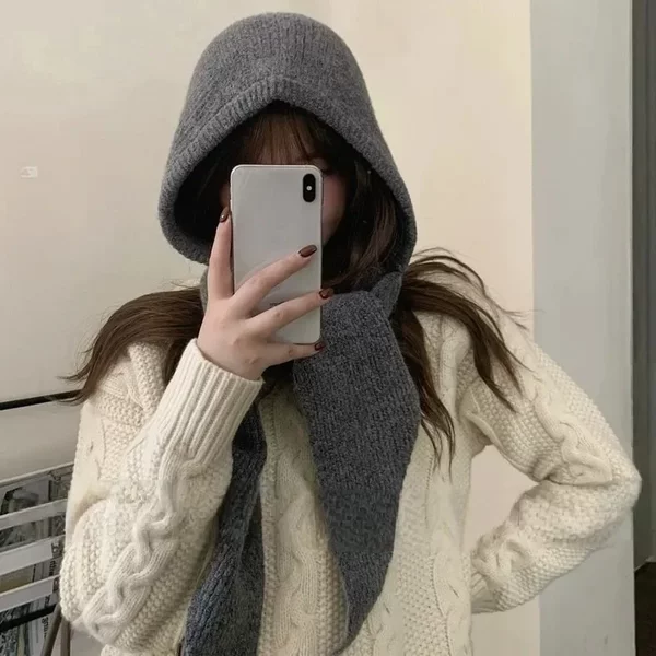 Exported to South Korea ~ Balaclava Hat and Scarf All-In-One Ear Protection Wool Knitted Wool Hat Women's Warm Artifact