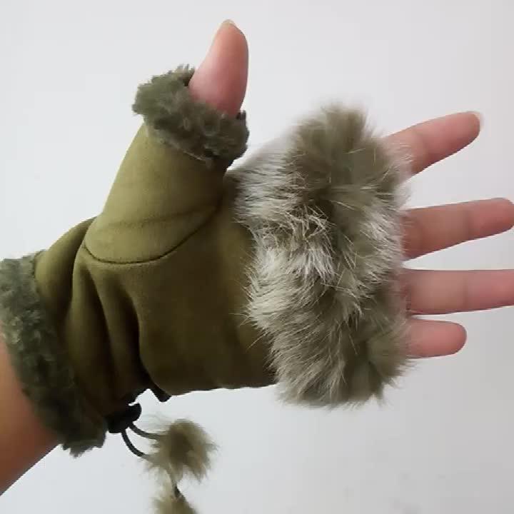 Warm Soft Faux Fur Fabric Fingerless Gloves Ladies Fashion Mitten