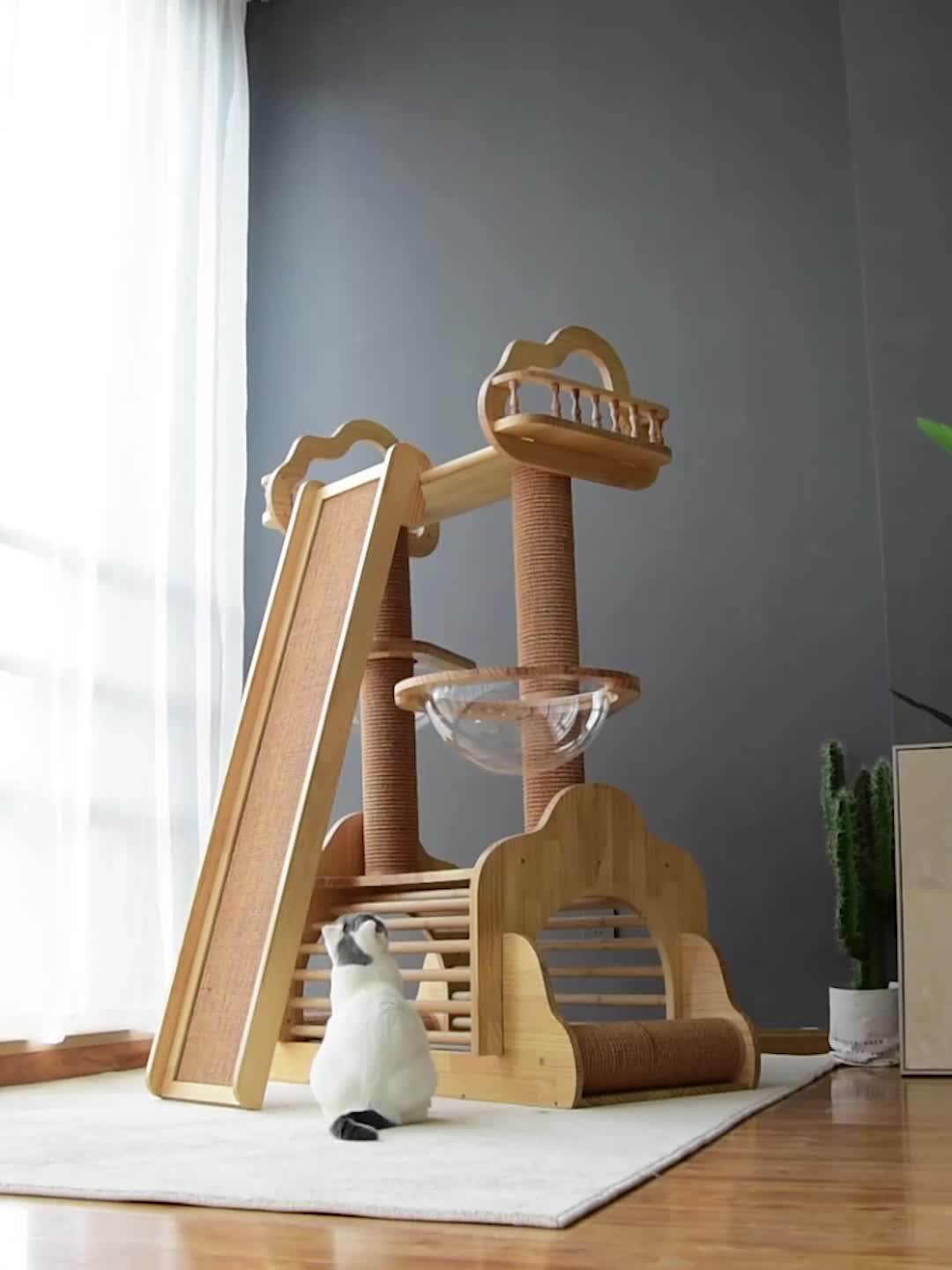 Cat Toy Scratching Wood Climbing Tree Cats Jumping Toy With Ladder