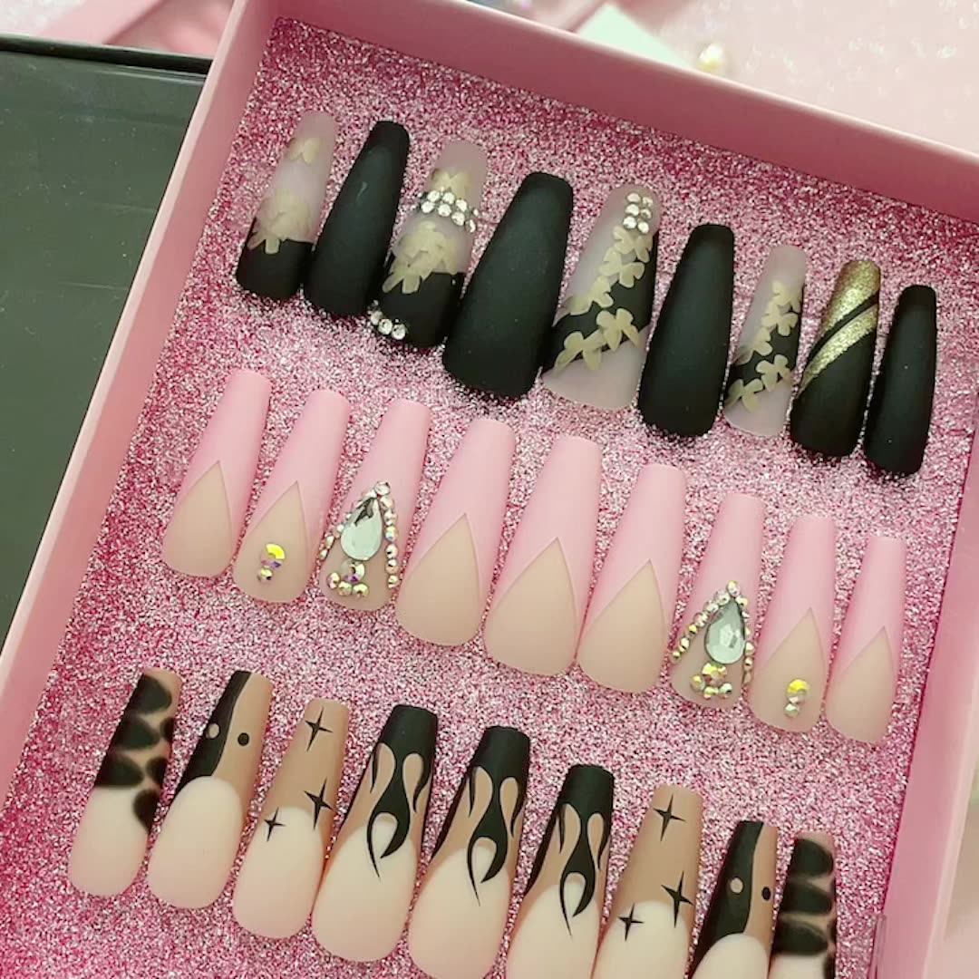 New Fashion Luxury Long Coffin Ballerina Press On Nails Full Cover 24