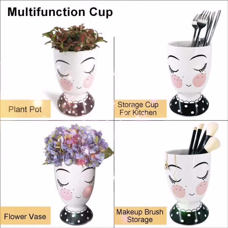 Plant Pots Wholesale Women Ceramic Face Planters Orchid Pot Lady