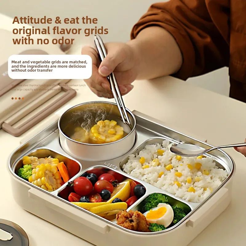 316 Stainless Steel Insulated Lunch Box for Office Worker Primary School Students Children's Bento Box Divided Canteen Plate