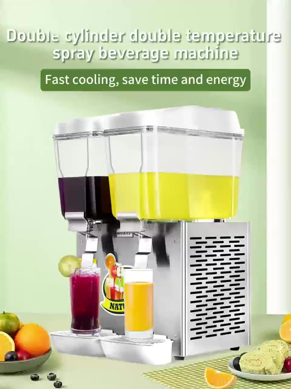 Restaurant Electric Fruit Juice Dispenser Commercial Cooler Drinks 16lx3 Tanks Cold And Hot