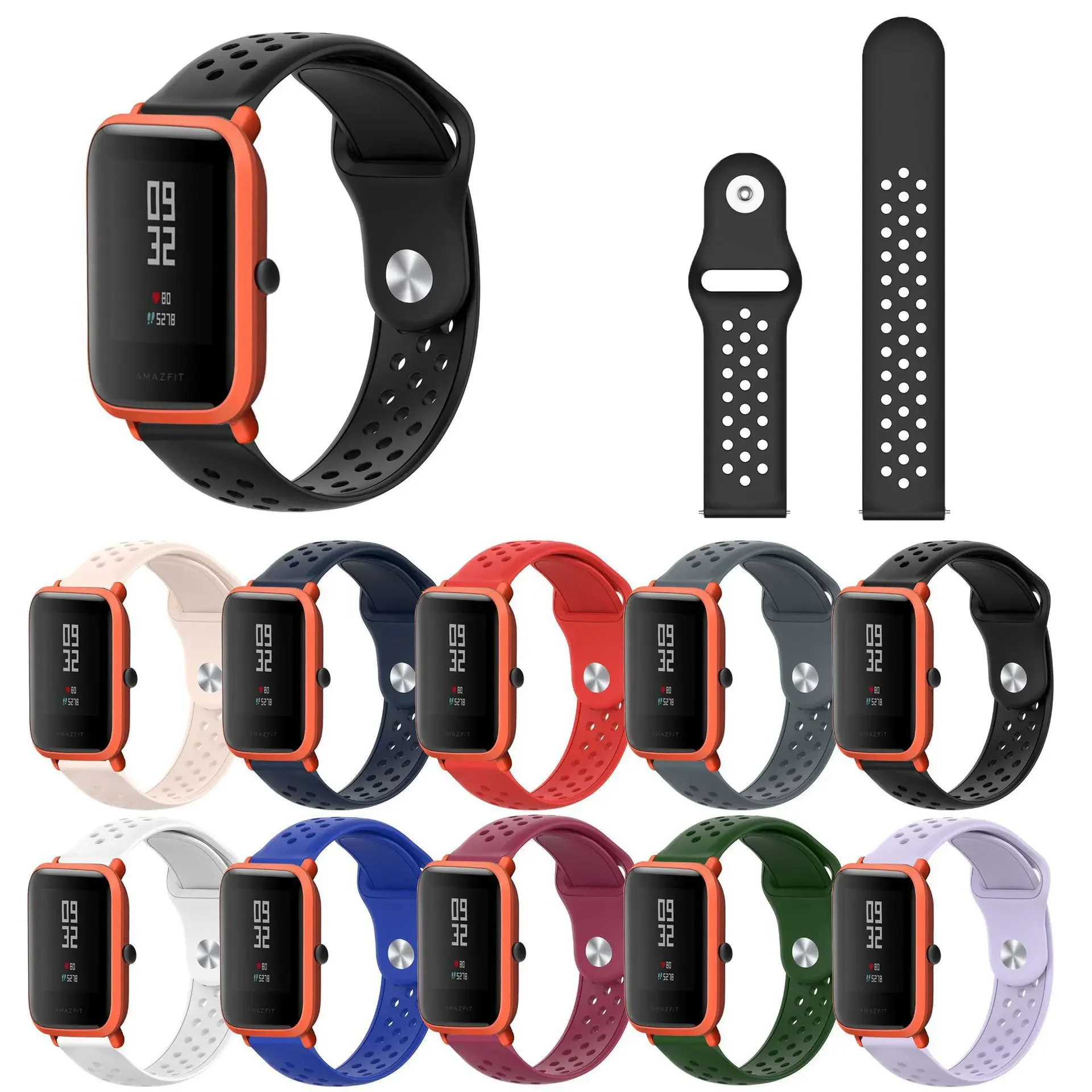 Подходит для Huamei Amazfit Mi Youth BIP A1608 спортивный ремешок 20мм дышащий силиконовый ремешок ремешок