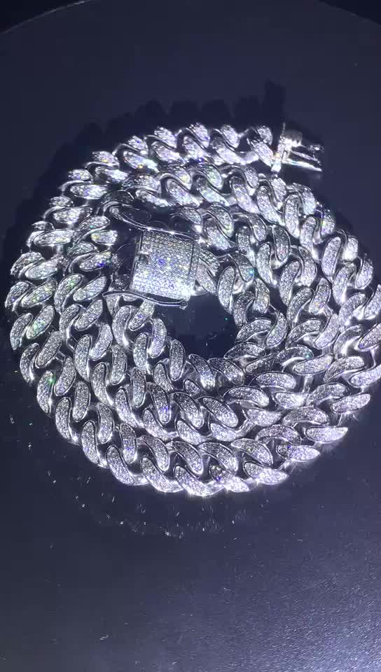 Sls Wholesale Custom Ice Out Hip Hop Sterling Silver Diamond Cuban Link