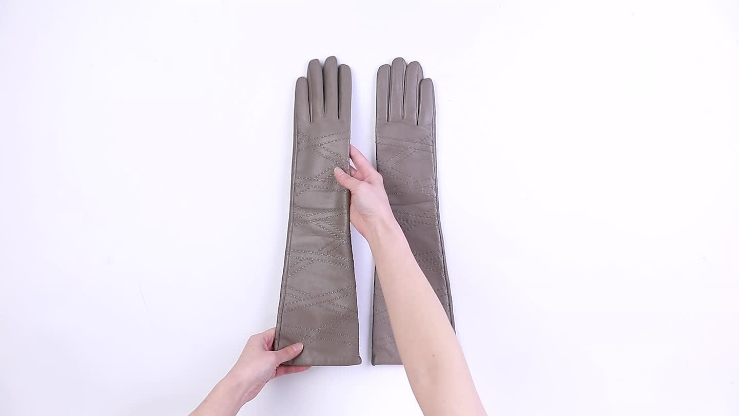 Gl Ladies Sexy Long Grey Real Sheepskin Leather Gloves Women For Wholesale Buy Ladies Sexy