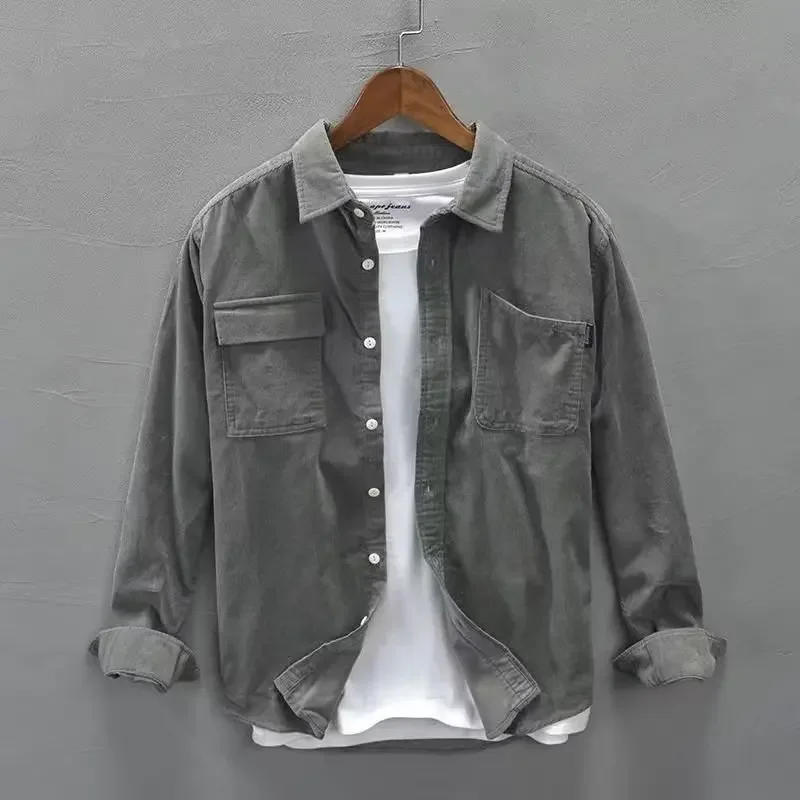 Японская trendy бархатная рубашка с длинным рукавом