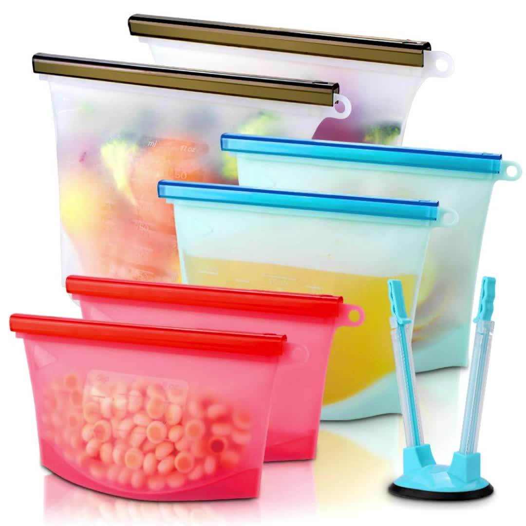 Fda Grade Silicone Reusable Storage Bags Extra Thick Leakproof Easy