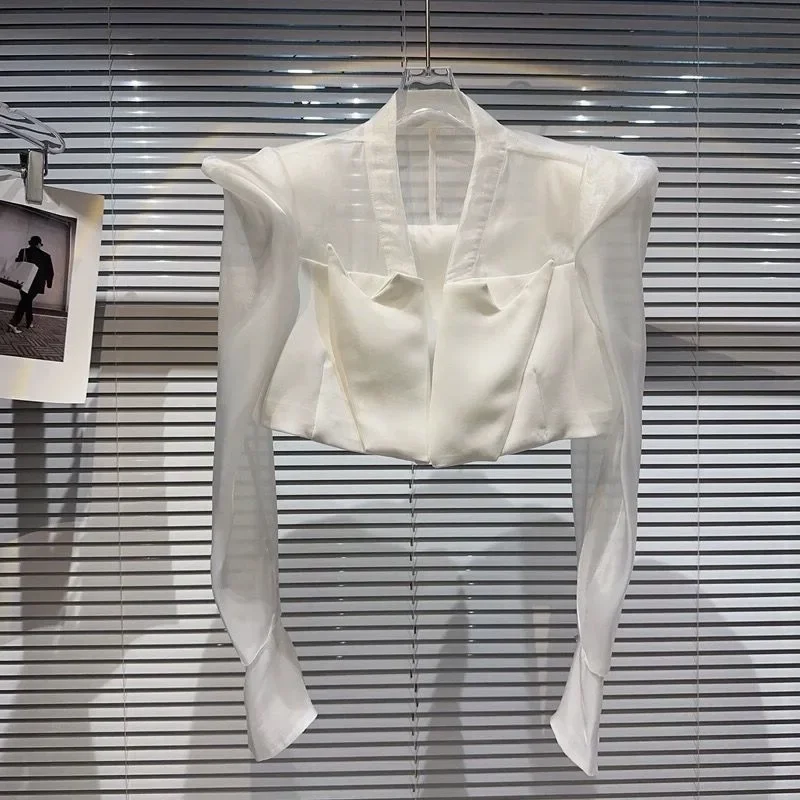 Internet Celebrant Same Style 2024 Summer New Chanel Style Three-dimensional Shoulder Pad Mesh Stitching Small Short Sunscreen Suit Short Jacket