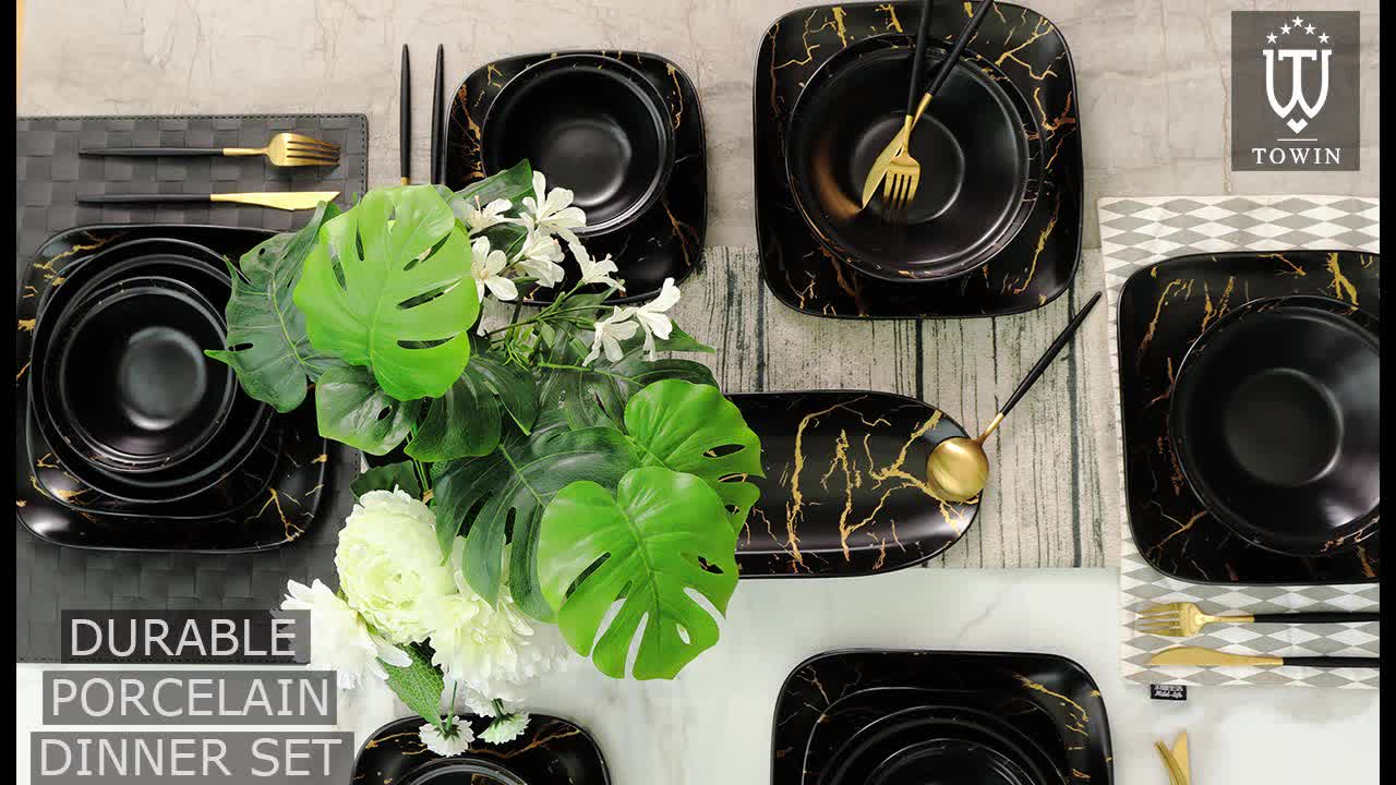 Wholesale Luxury Black Glaze Irregular Porcelain Marble Dinner Set For Restaurant Buy Dinner