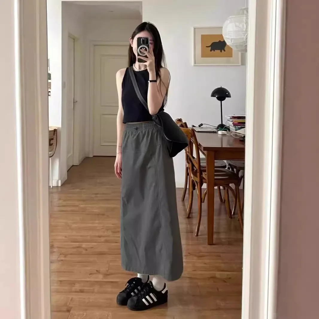 ZTHP American Retro Workwear Skirt Women's Summer Design Sense A- word High Waist Mid-length Sports Slimming Half-length Skirt