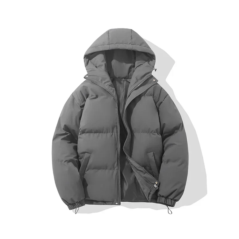 Cross-border Trendy Winter New Cotton Coat Men's Coat Solid Color Hooded Thickened Bread Clothes Warm All-match Cotton Coat for Couple