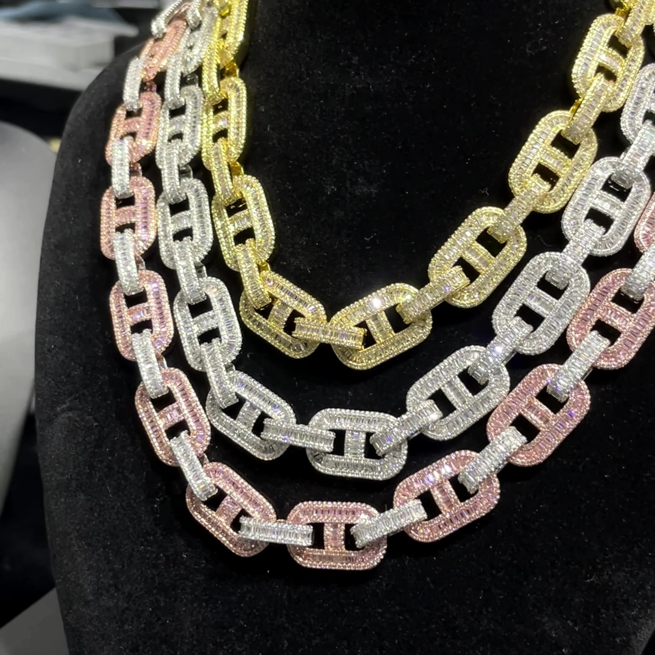BES 15mm High Quality Baguette Cuban Chain Brass Iced Out